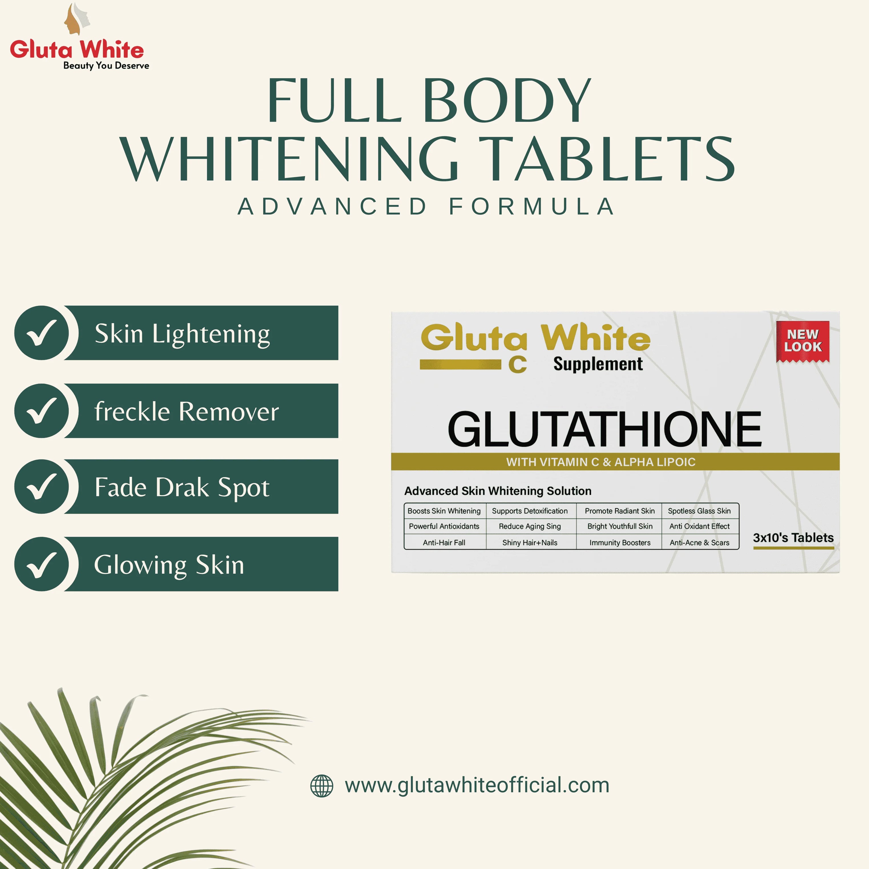 Gluta White Glutathione + Vitamin C Tablets | 3 Month Course Gluta White Glutathione + Vitamin C Tablets | 3 Month Course